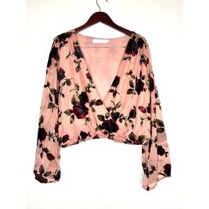 ASTR THE LABEL  Floral Burnout Velvet Sheer Cropped Blouse XL